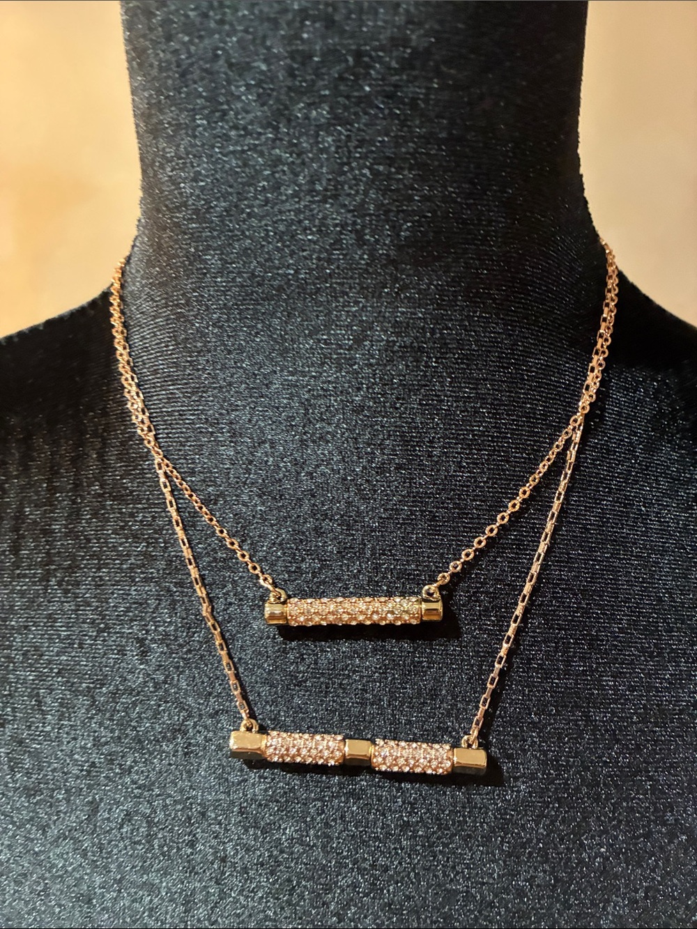 The Limited Rose Gold Double Bar Pave Layered Necklace